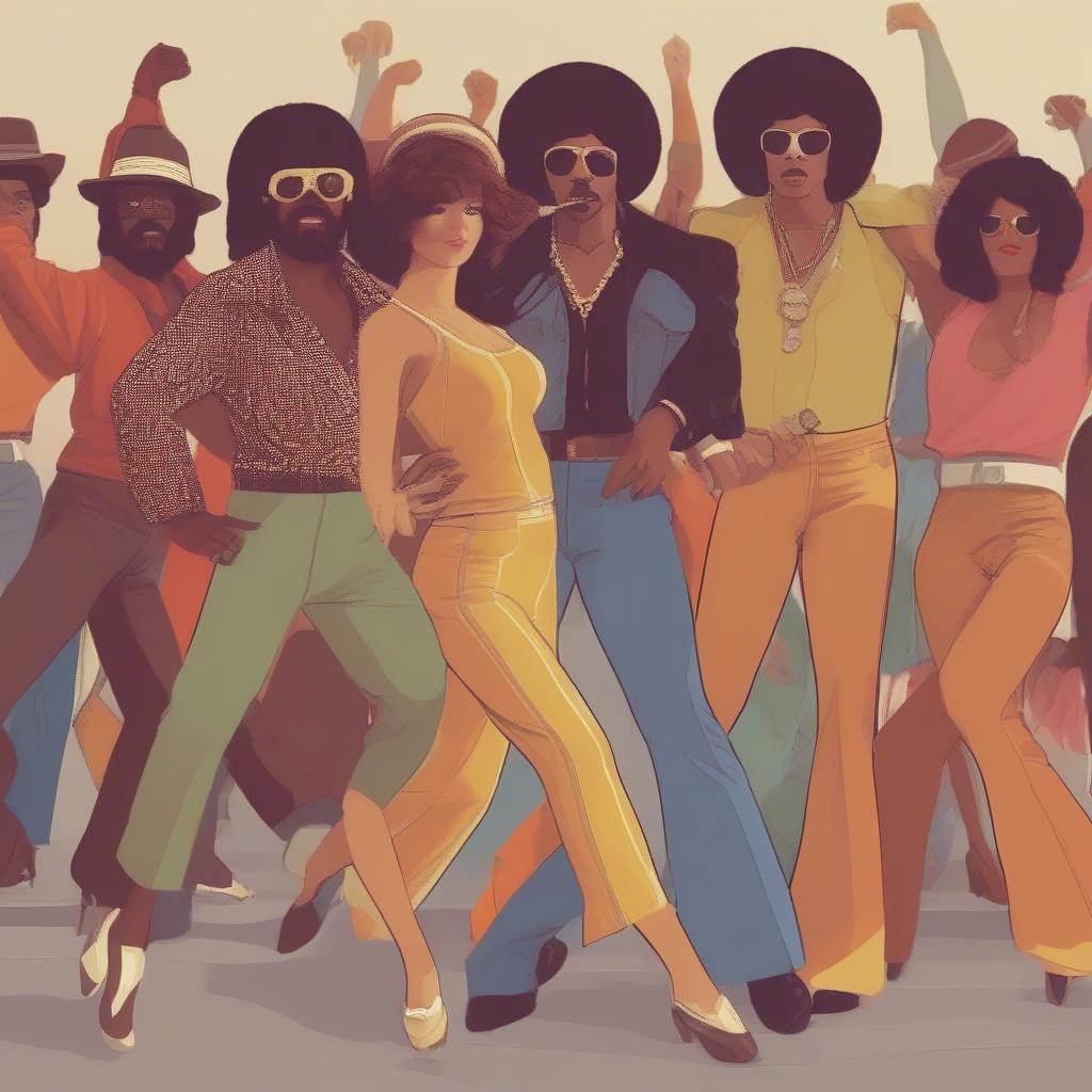 People performing various 70s dance styles