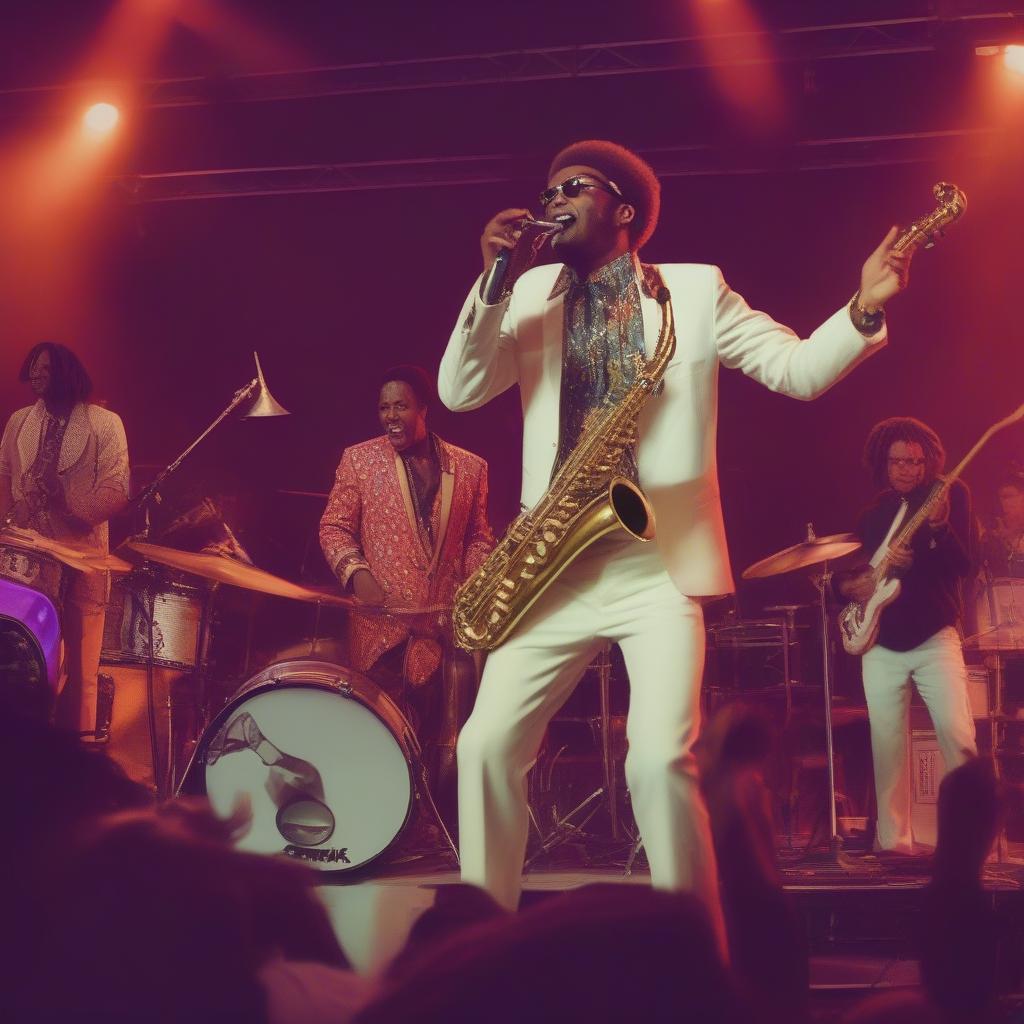 A funk band performing live