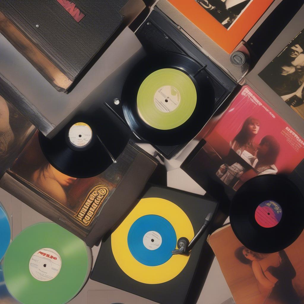 70s Vinyl Records: A collection of vinyl records from the 70s, highlighting the importance of vinyl as a music format during that era.