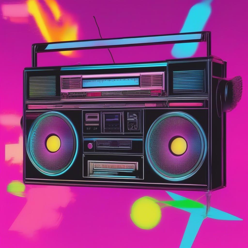 80s Boombox Playing Music with Colorful Background