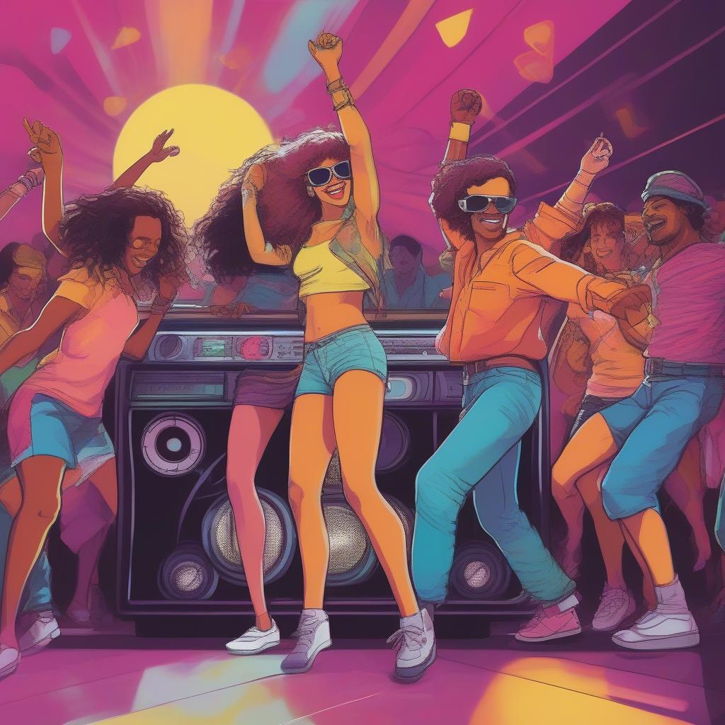 80s Dance Party with Boombox and Colorful Lights