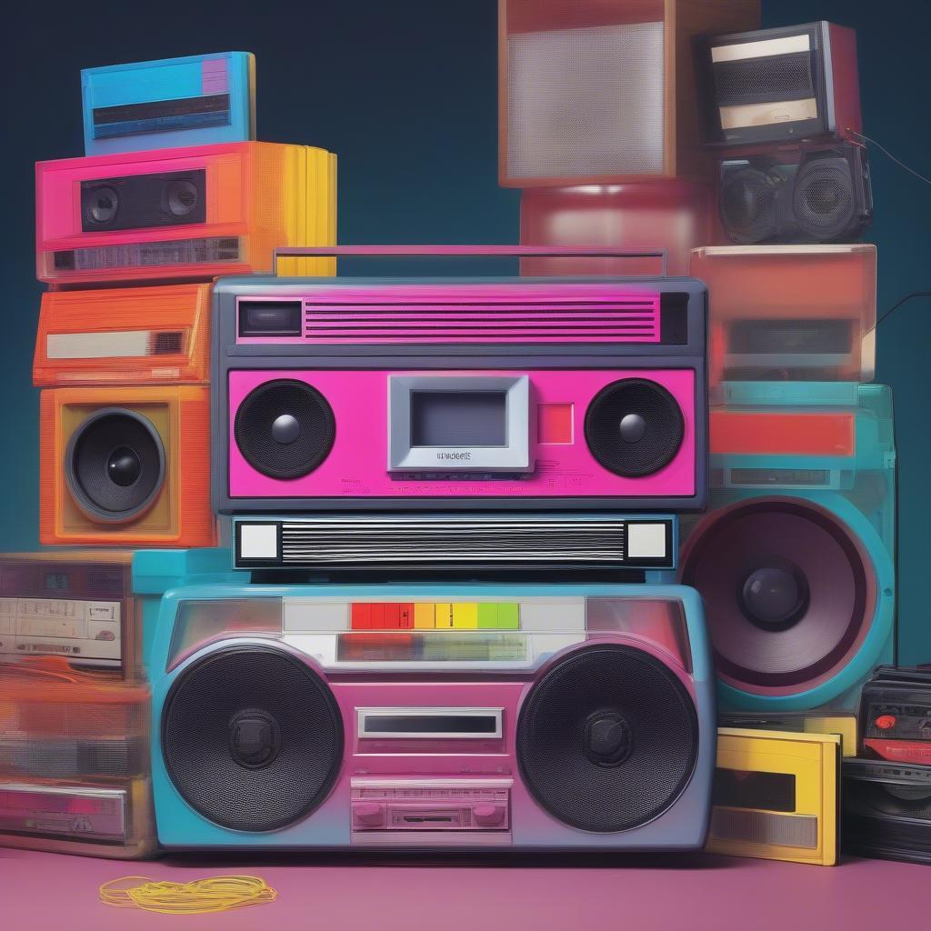 80s Music Cassette Tapes and Boombox