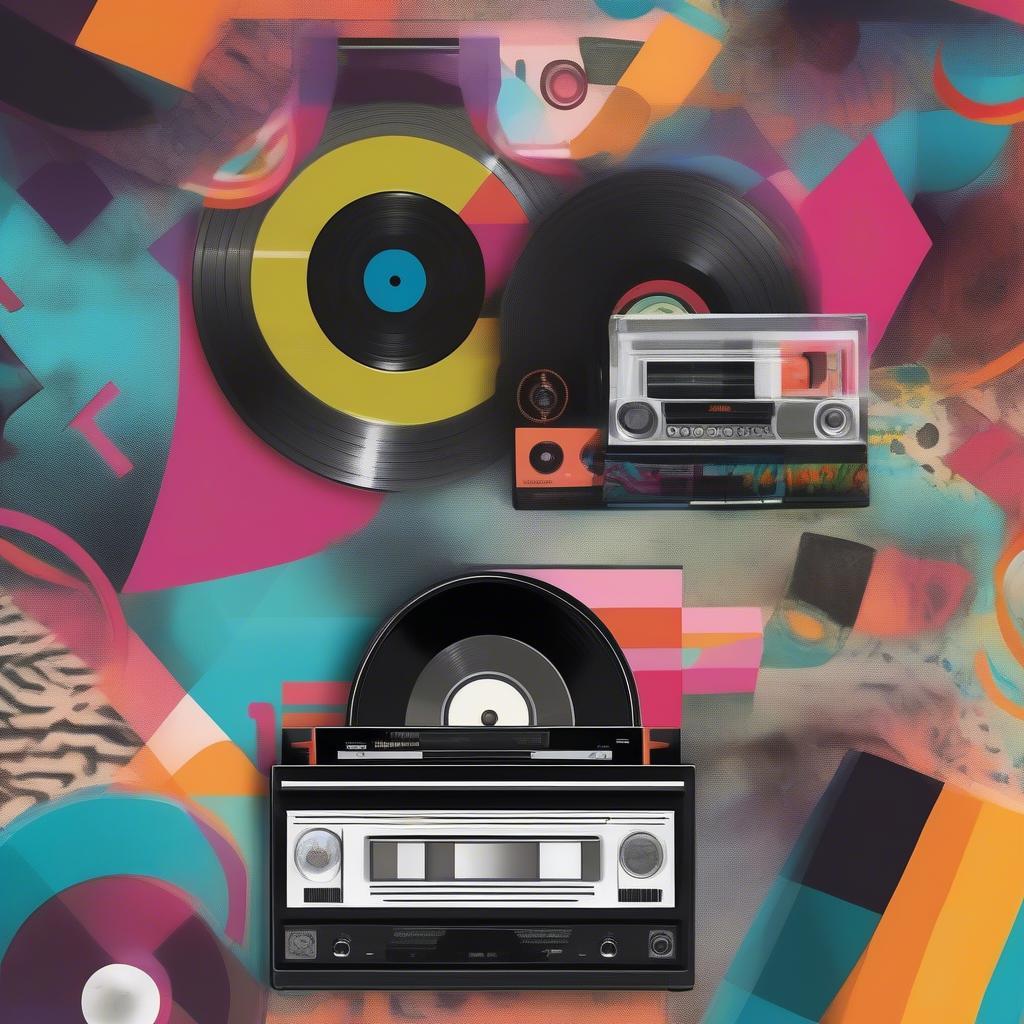 The Legacy of 80s Music: An image depicting a vinyl record with colorful 80s-themed designs, symbolizing the enduring influence of the decade's music on contemporary culture.