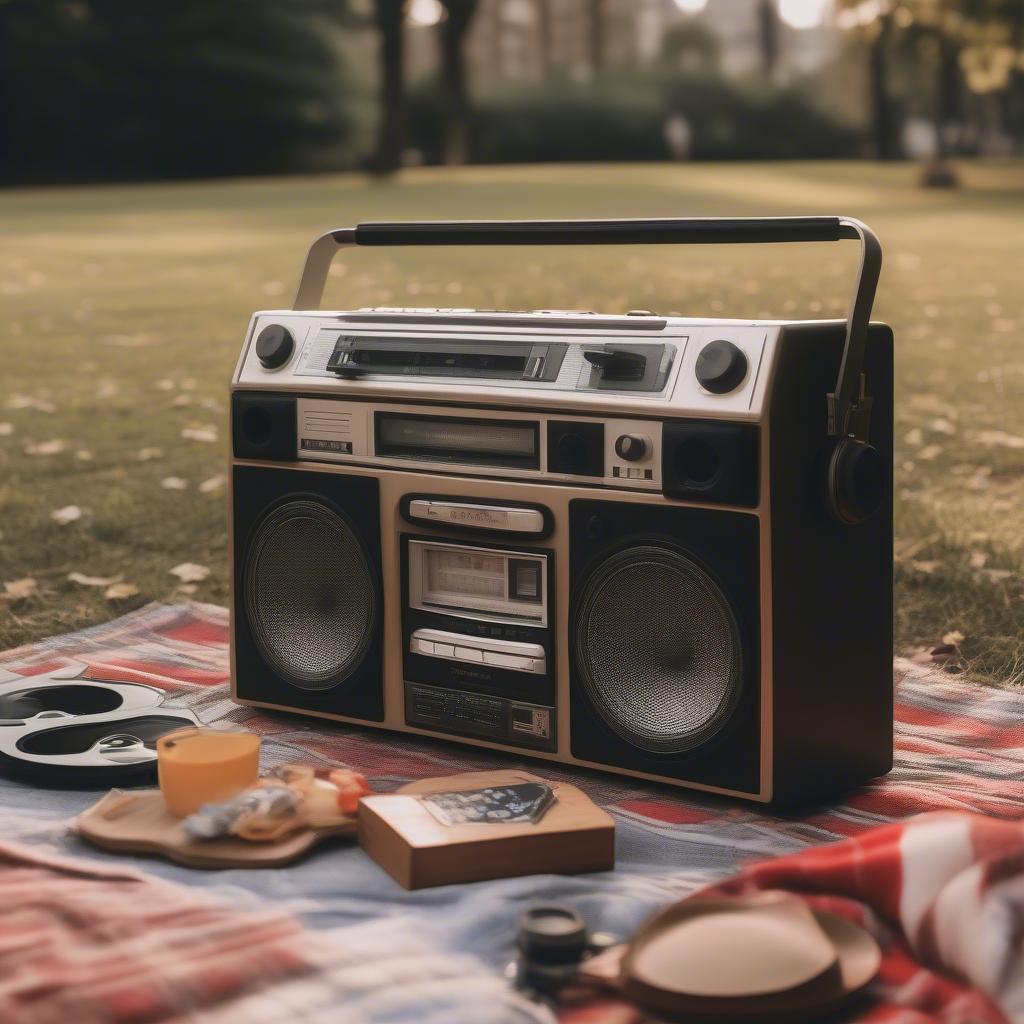 90s Boombox Playing Music Outdoors