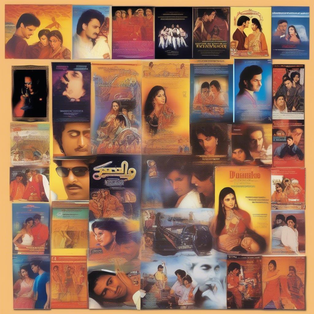 Bollywood movie posters from the 1990s featuring popular soundtracks.