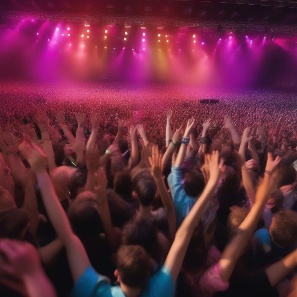 A large crowd at a 90s music concert, showcasing the energy and excitement of the live music scene.