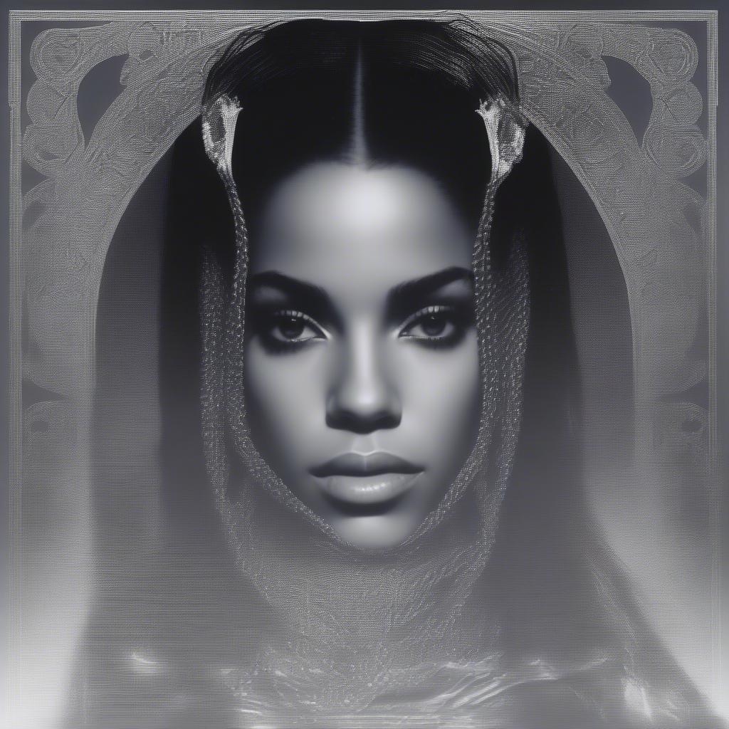 The album cover of Aaliyah's "One in a Million," featuring a close-up of her face partially obscured by a sheer veil.