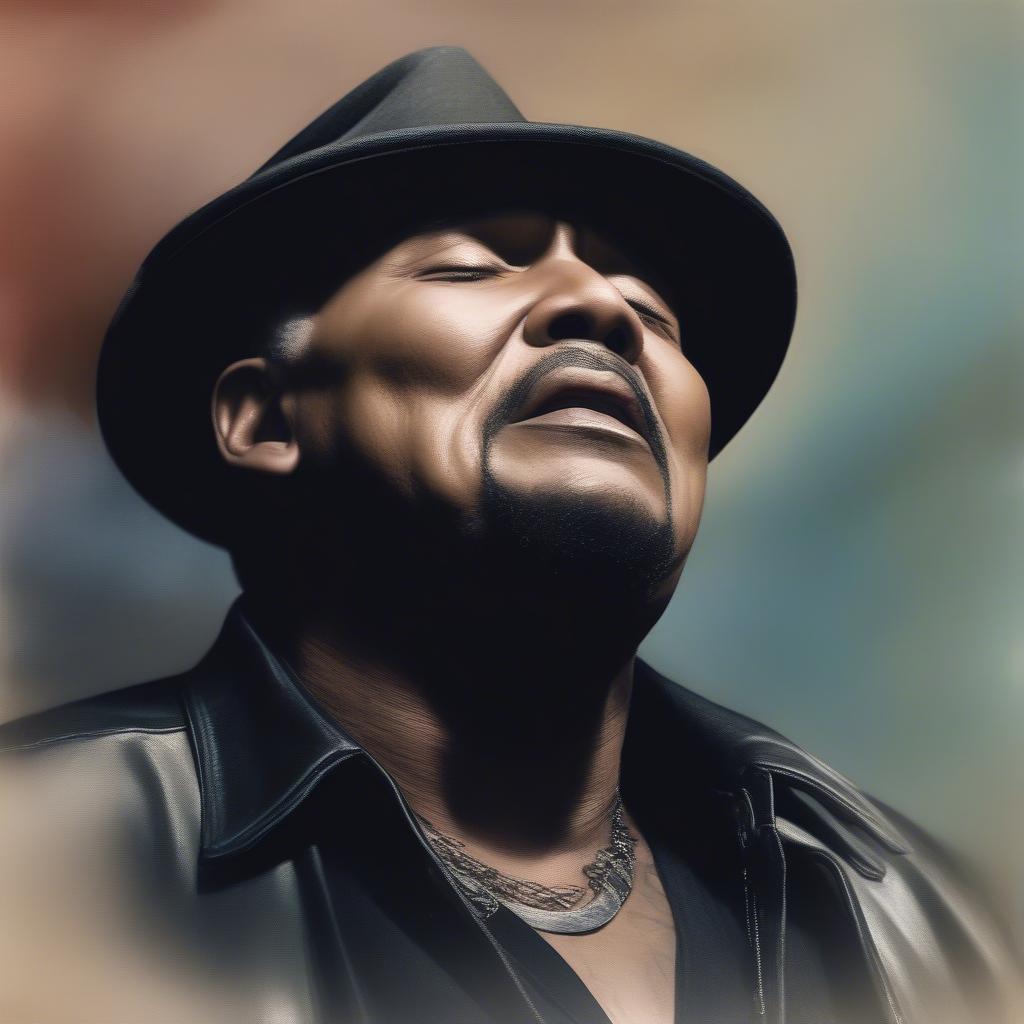 Aaron Neville passionately performing solo on stage, showcasing his unique vocal style.