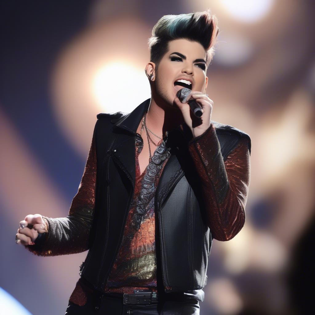 Adam Lambert on the American Idol stage, delivering a powerful performance during his time on the show.