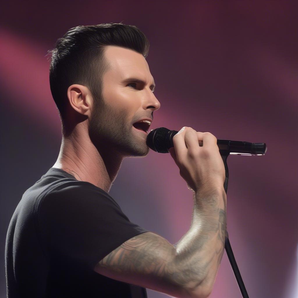 Adam Levine holding a microphone on stage