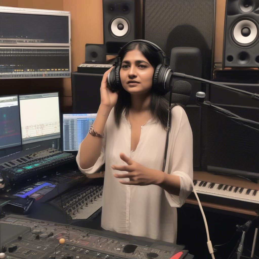 Aditi Song immersed in a studio recording session