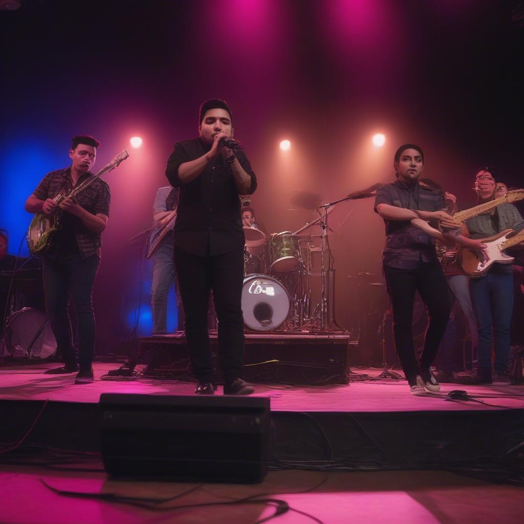 AJ Castillo performing with his band on a large stage