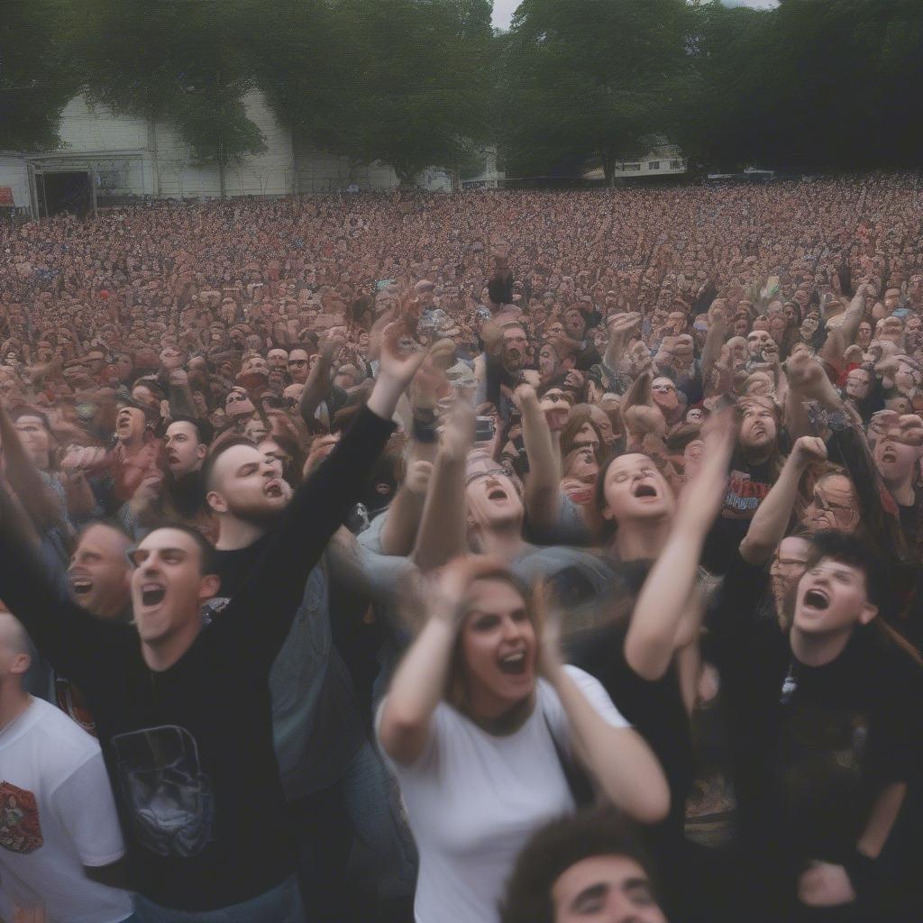 Alkaline Trio fans singing along at a concert