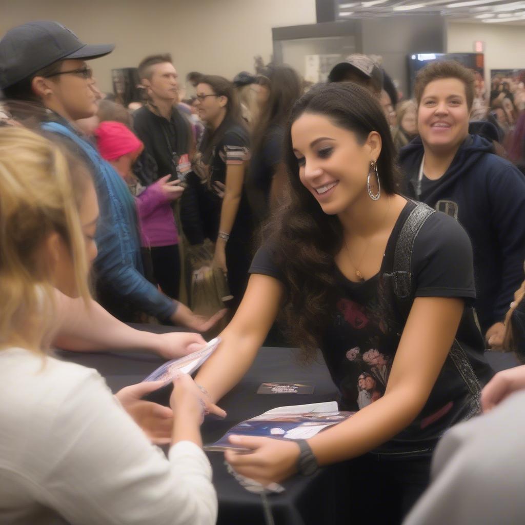 Amanda Perez meeting fans at an autograph session, highlighting her connection with her audience