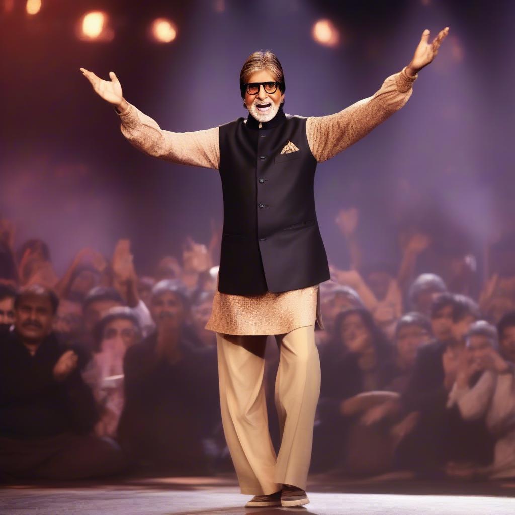 Amitabh Bachchan singing live on stage.