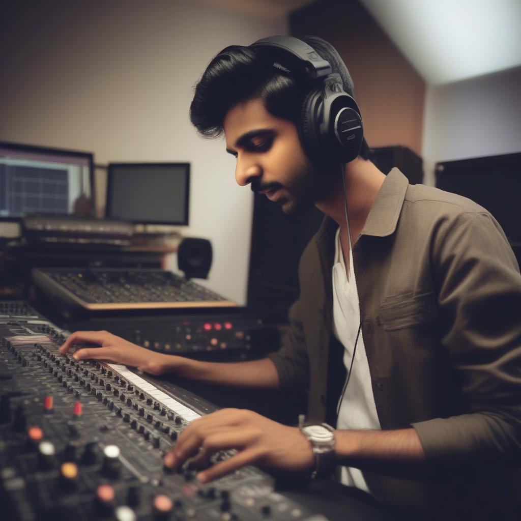 Anirudh Ravichander working in a recording studio