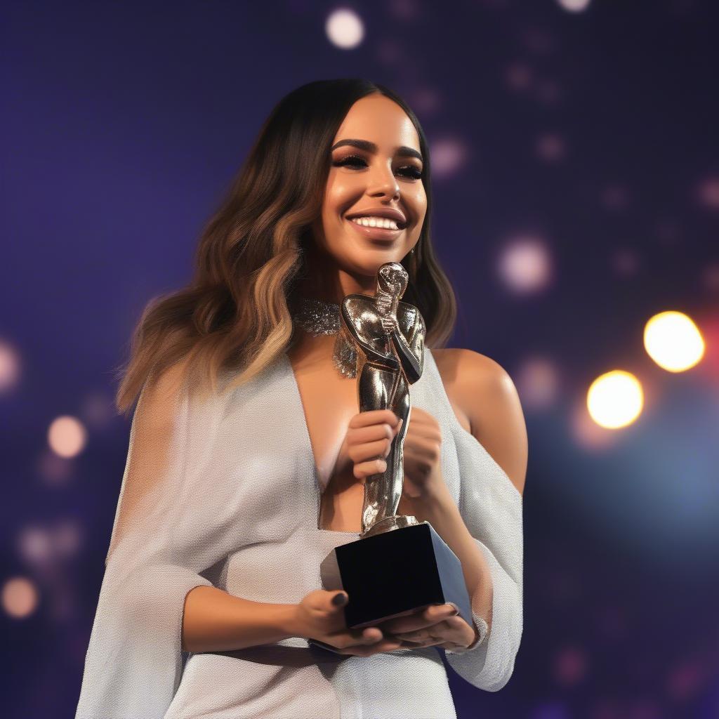 Anitta accepting a music award on stage