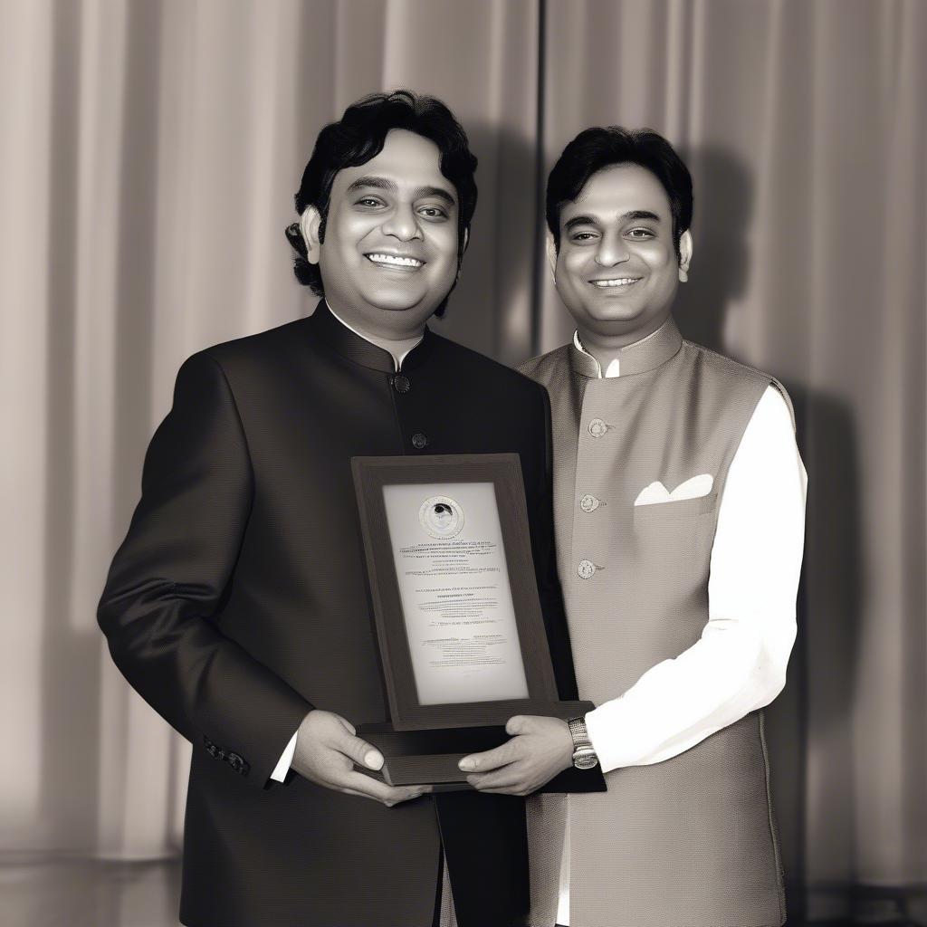 A.R. Rahman receiving an award for his contribution to Telugu music