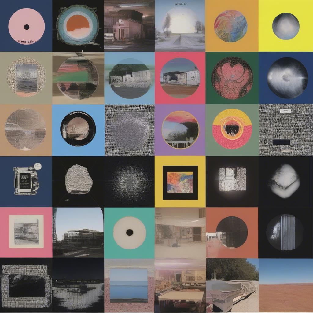 A collage of Arcade Fire album covers