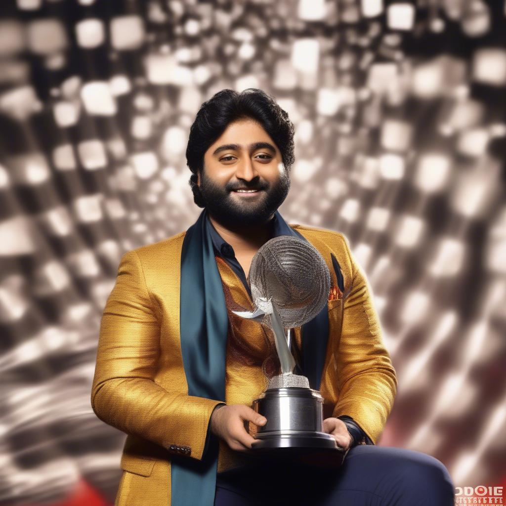 Arijit Singh accepting a music award on stage