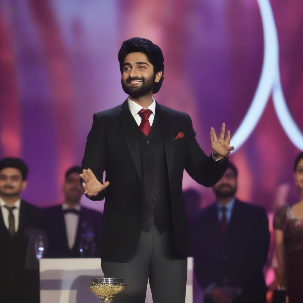 Arjit Singh receiving an award for his musical contributions.