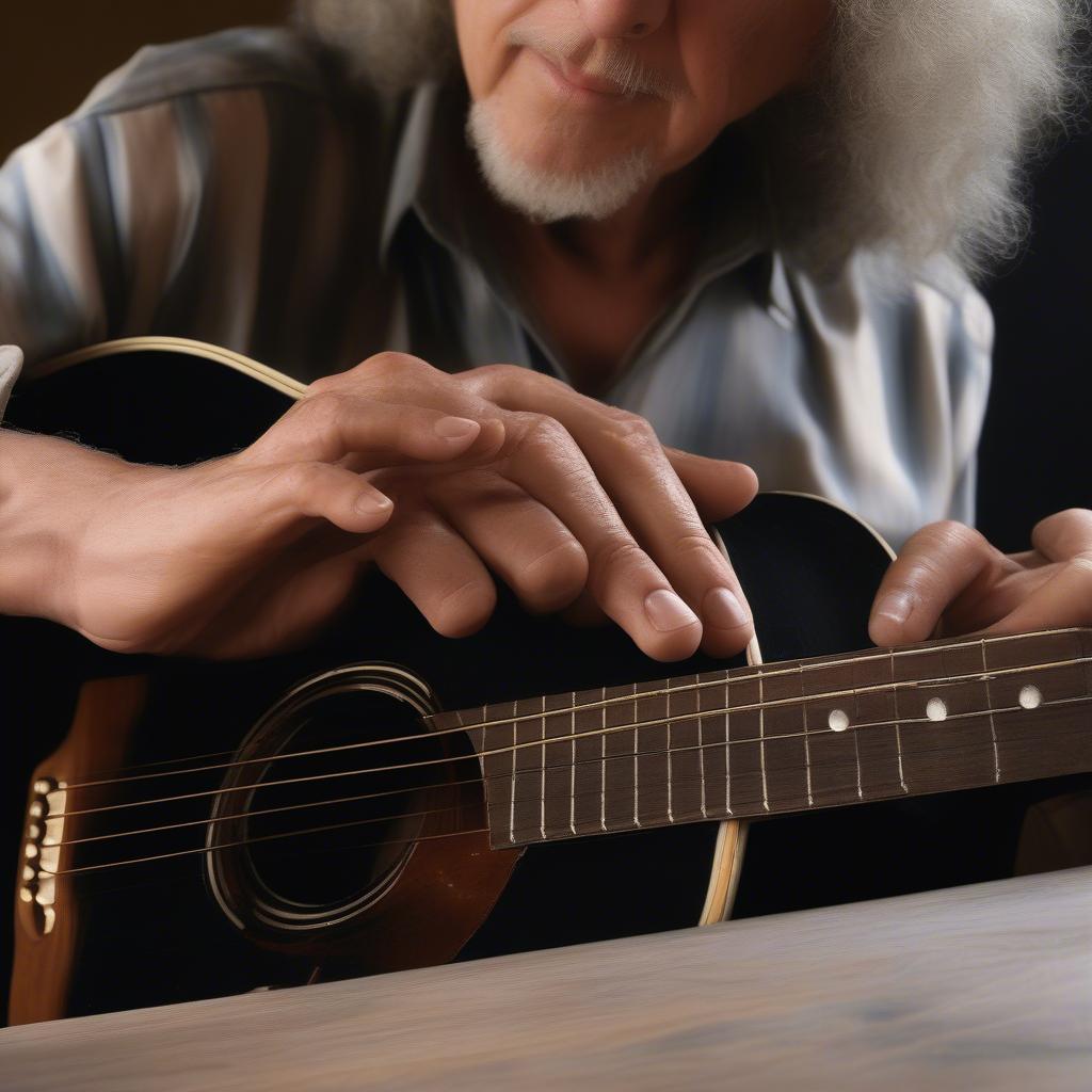 Arlo Guthrie playing guitar