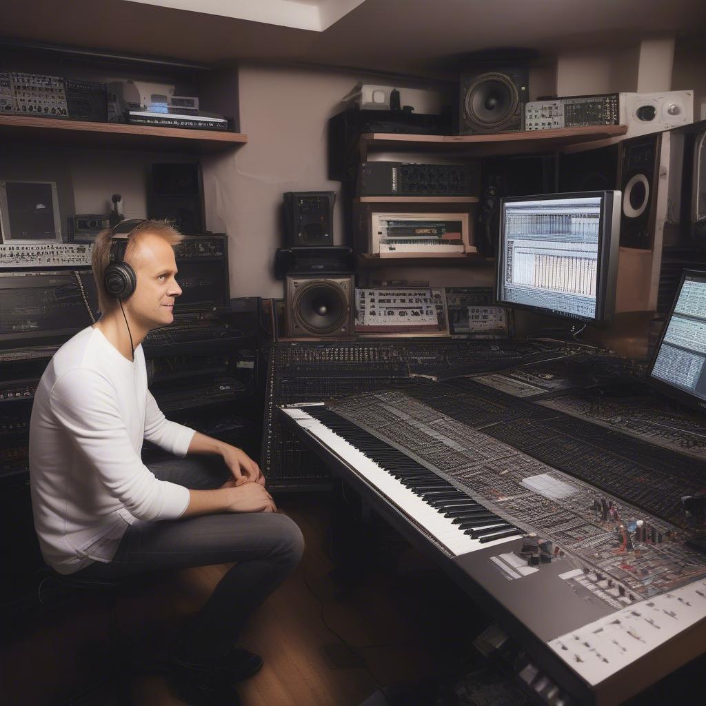 Armin van Buuren working in his music studio