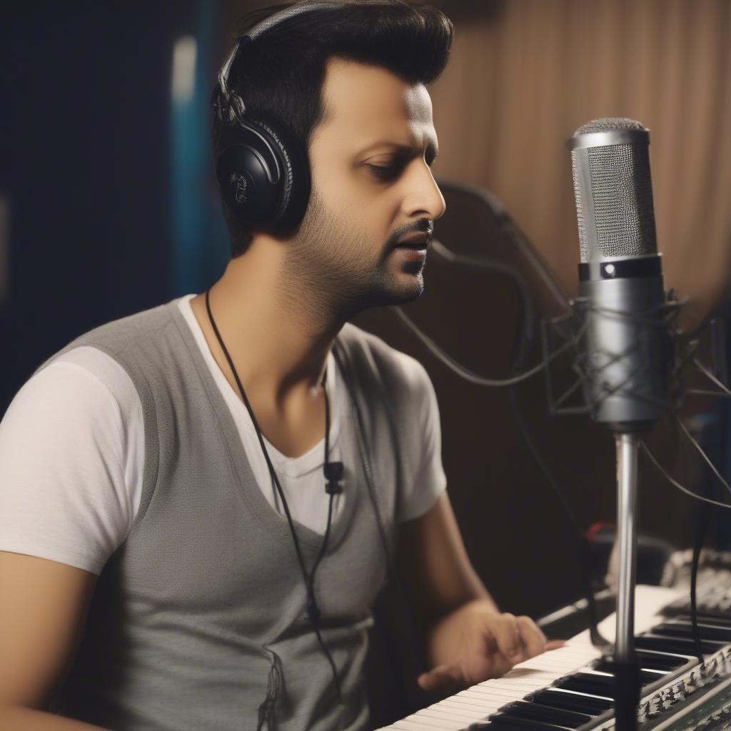 Atif Aslam recording music in a studio