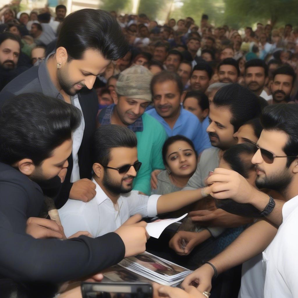 Atif Aslam meeting and interacting with fans, signing autographs and taking photos.