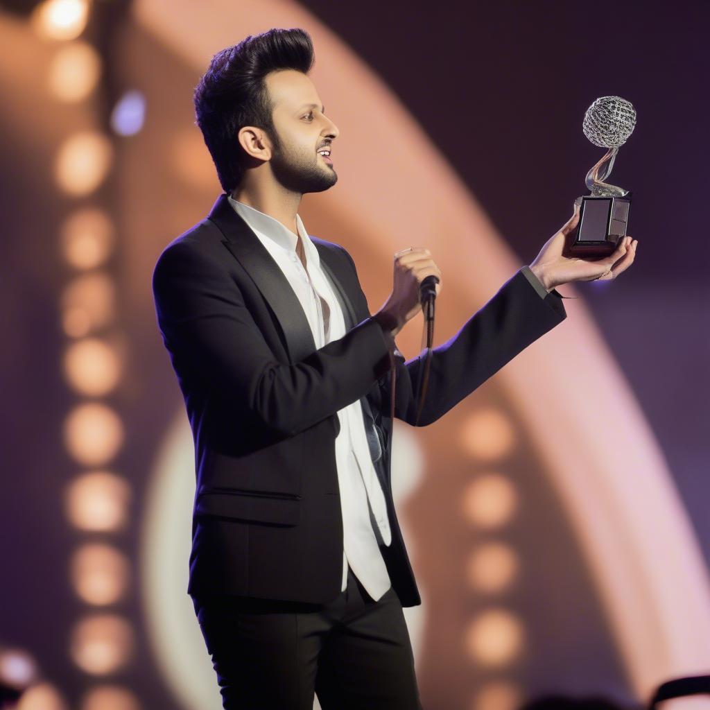 Atif Aslam receiving a music award