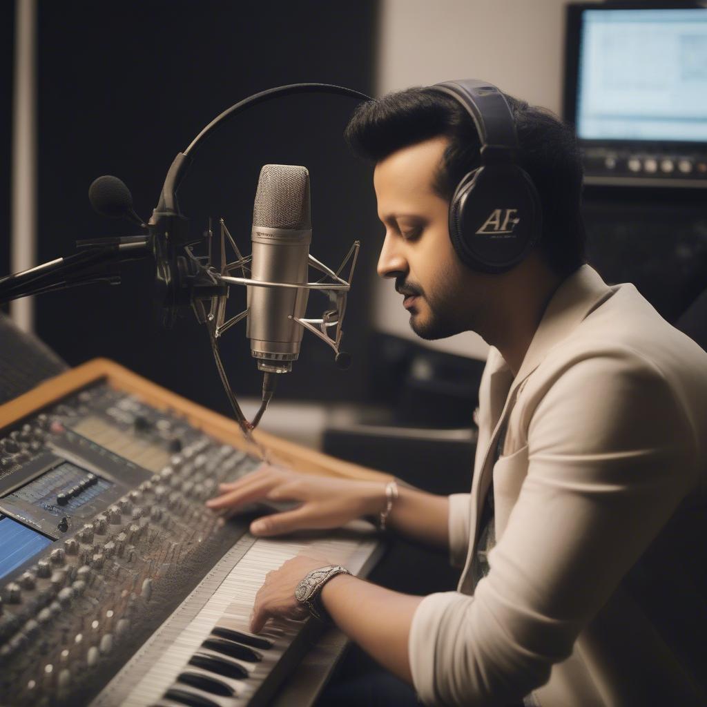 Atif Aslam in the recording studio