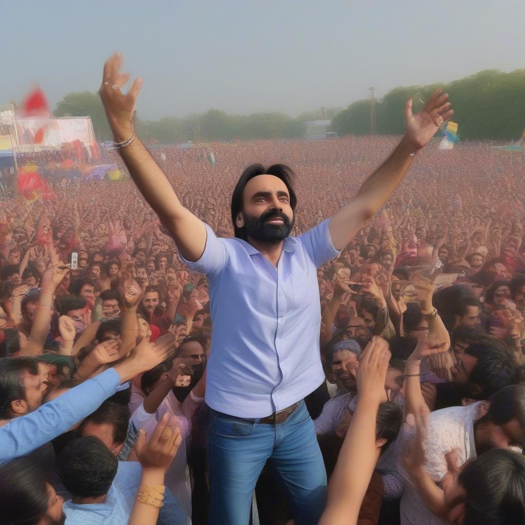 Babbu Maan interacting with his fans during a live concert, highlighting his strong connection with his audience.