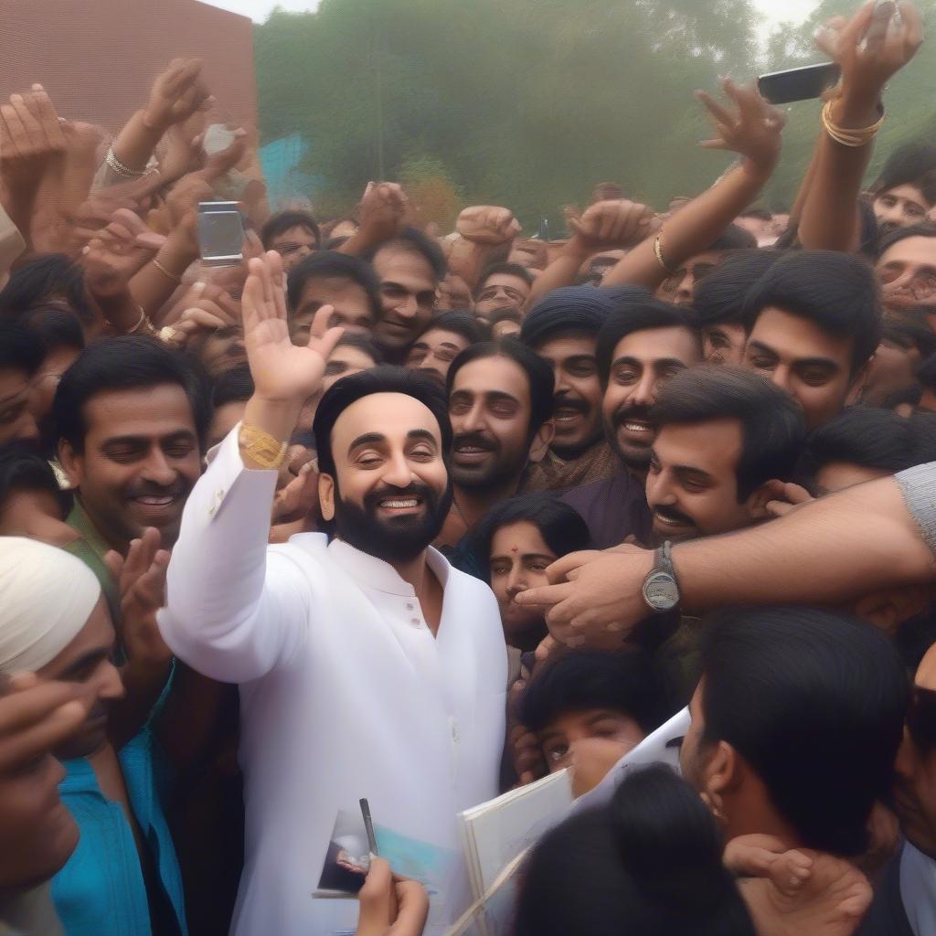 Babbu Mann interacting with fans, signing autographs and taking pictures, demonstrating his genuine connection with his audience.