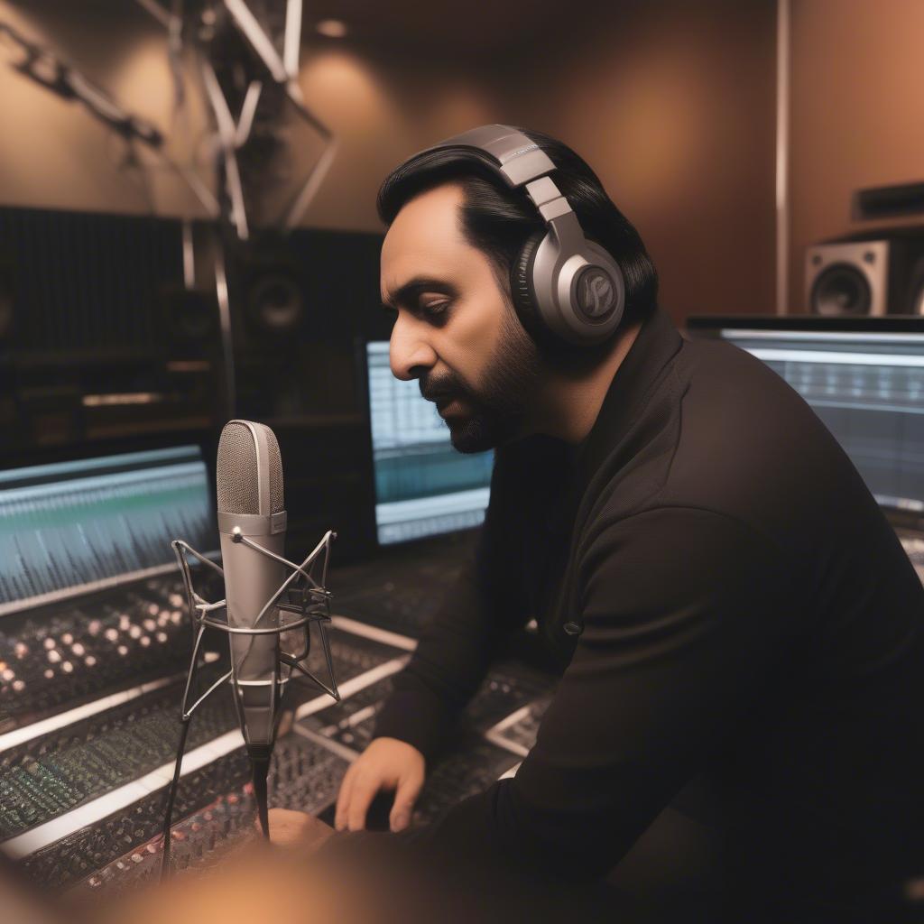 Babbu Mann recording in a studio