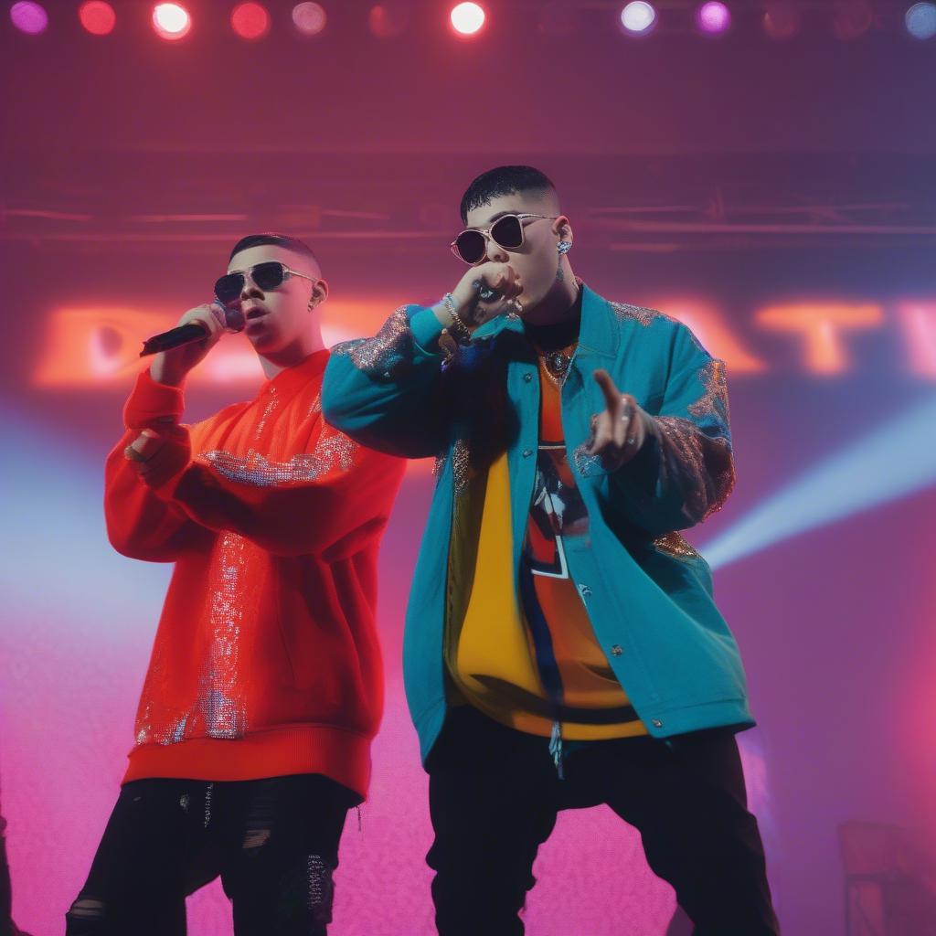 Bad Bunny and Jhay Cortez performing Dákiti