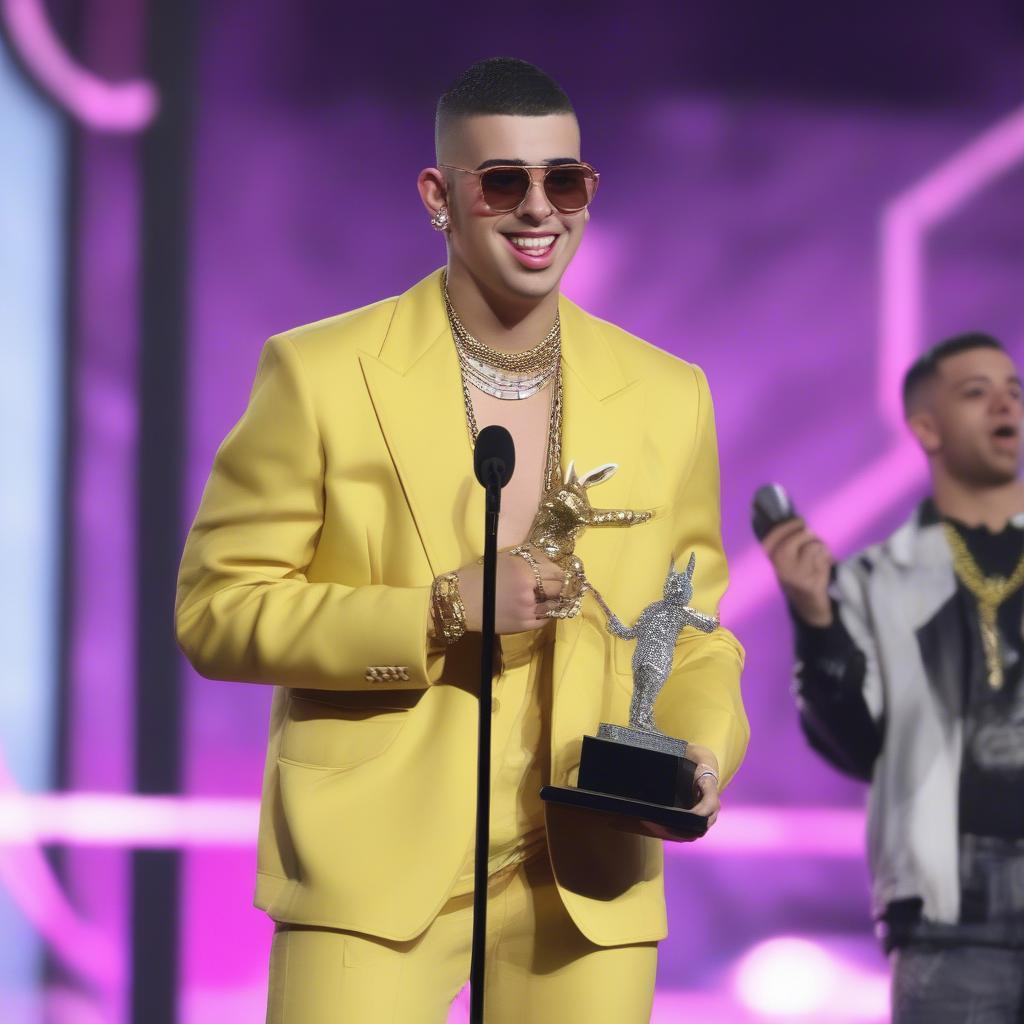 Bad Bunny accepting a music award