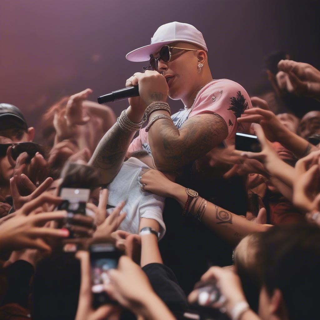 Bad Bunny connecting with fans during a live performance