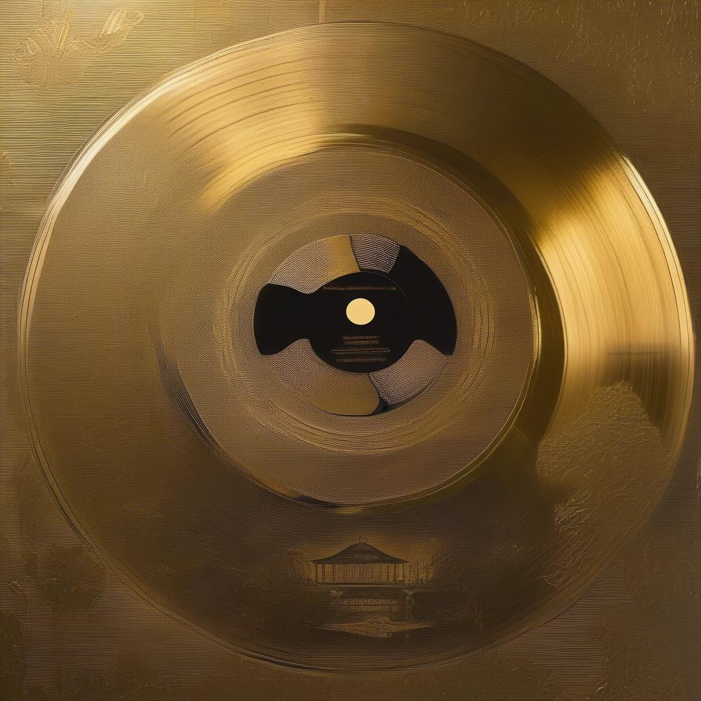 Bappi Lahiri's musical legacy, represented by a golden vinyl record with his image.