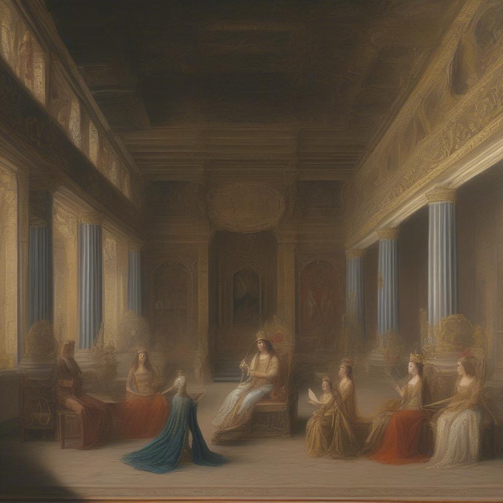 A bard performing for royalty in a grand hall