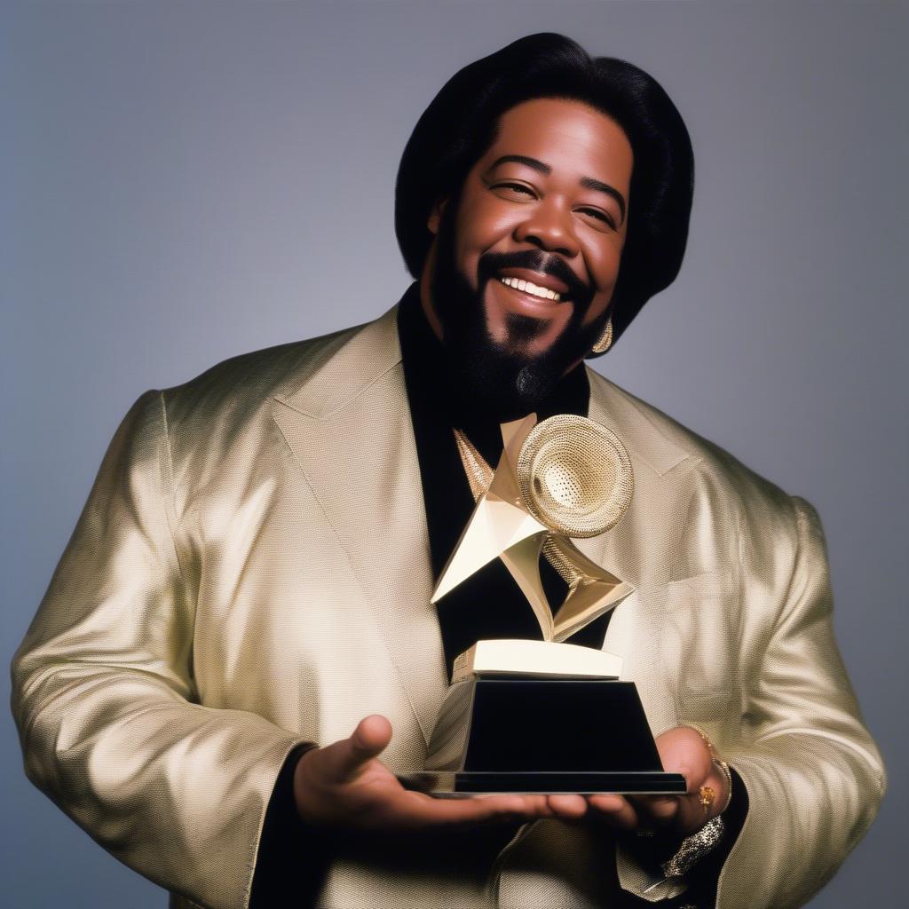 Barry White receiving a music award on stage