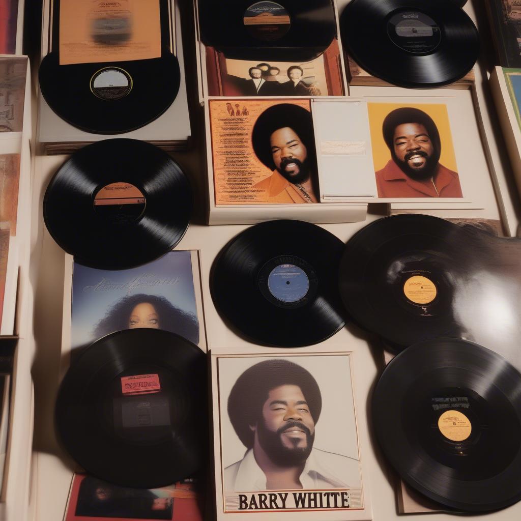 Barry White's vinyl record collection showcasing his top hits