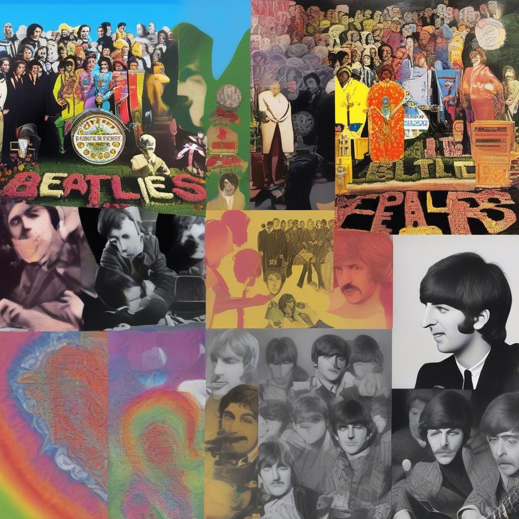 A collage of various Beatles album covers