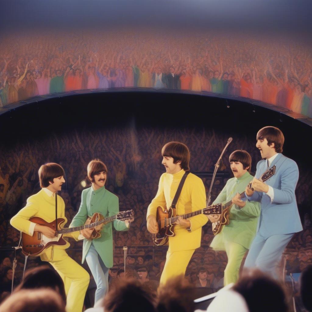 The Beatles performing live on stage