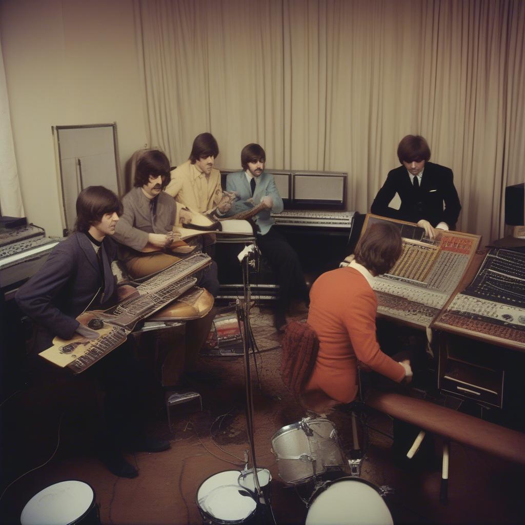 The Beatles recording in the studio