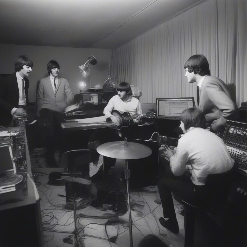 The Beatles recording in the studio