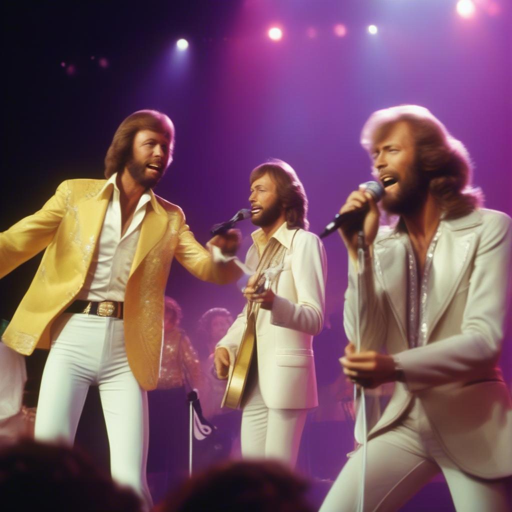 The Bee Gees performing on stage