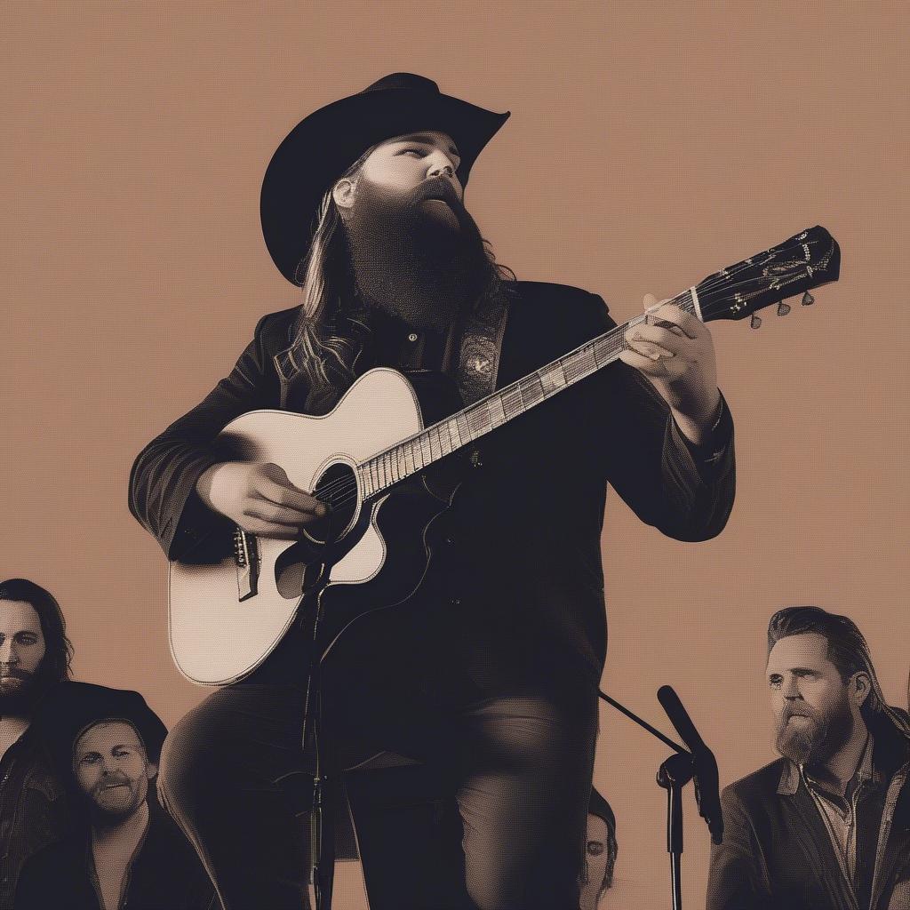 Chris Stapleton performing with his band, showcasing their musical synergy and passion for their craft.