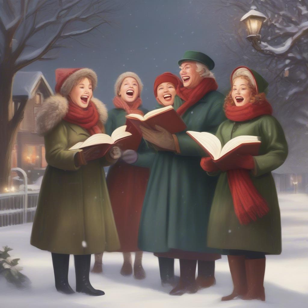 Christmas Carolers Singing in the Snow