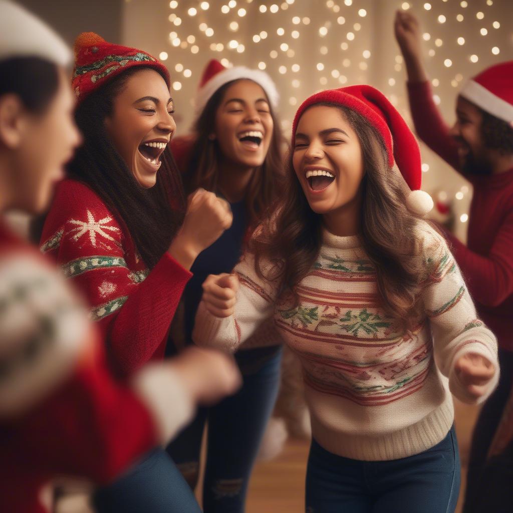 Friends Dancing at a Christmas Party