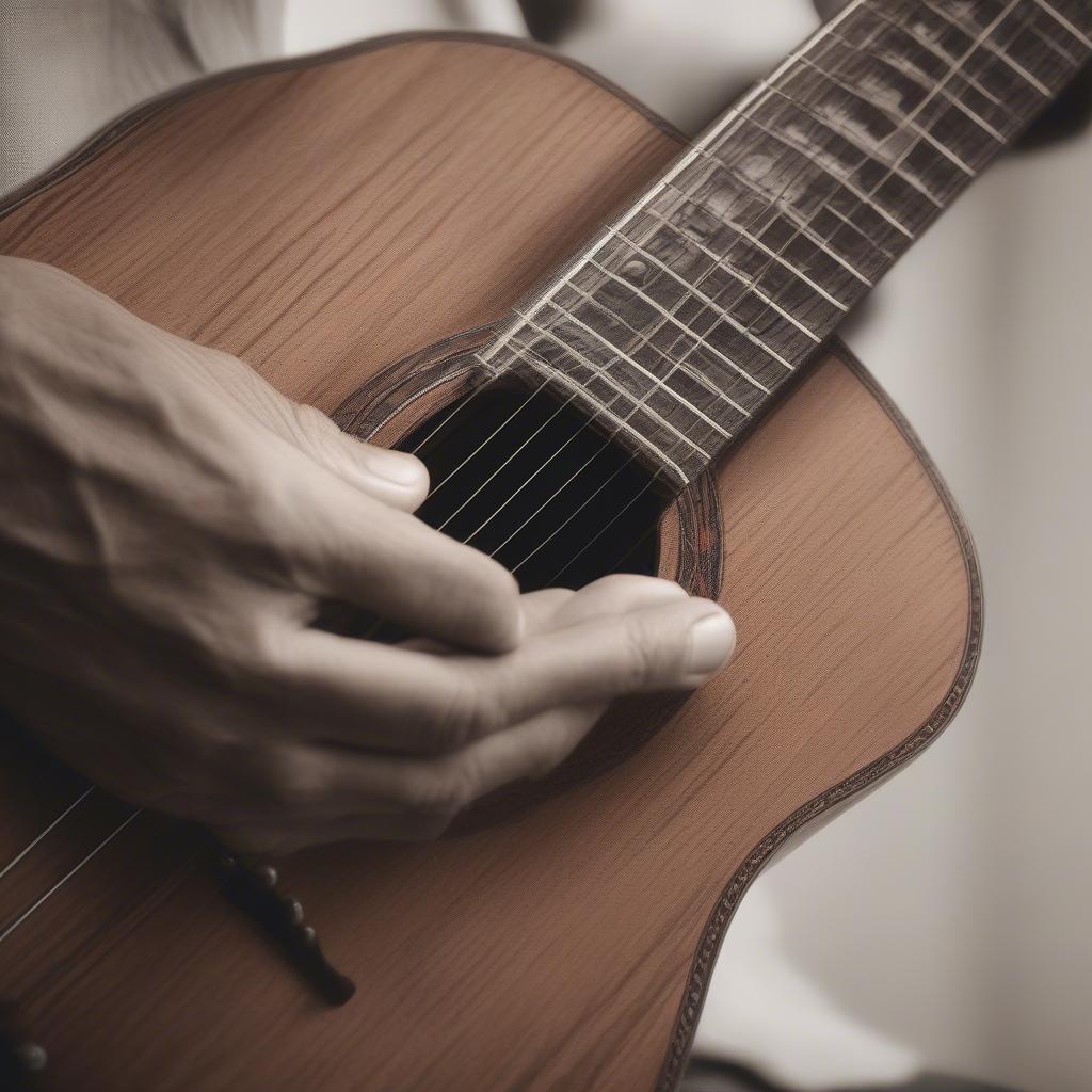 Close-up of acoustic guitar being played